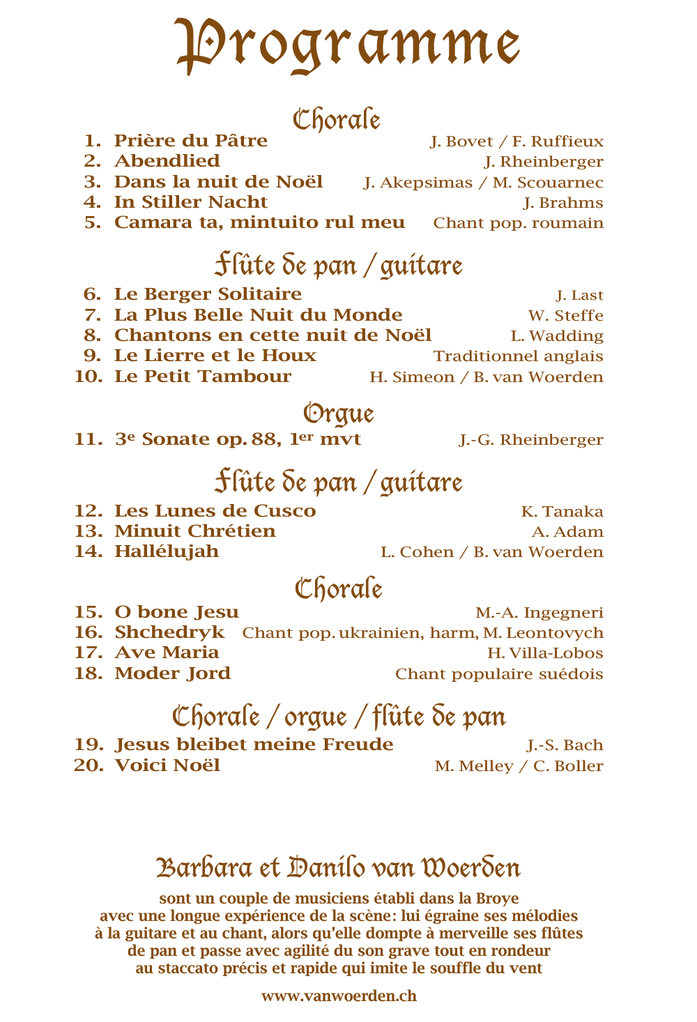 Programme Concert de l'Avent 2018